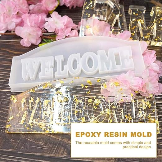 Silicone Mould - 1 x Welcome Sign with Hanging Holes Mould 26cm x 11cm x 2.5cm