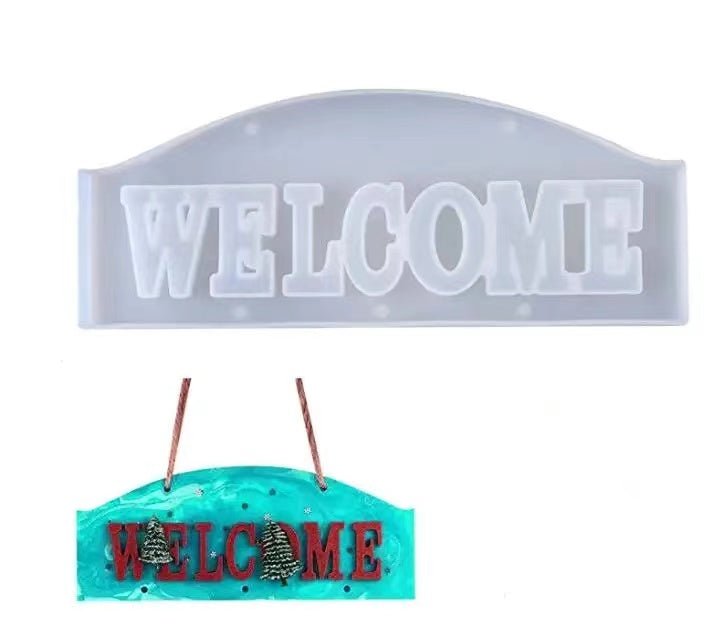 Silicone Mould - 1 x Welcome Sign with Hanging Holes Mould 26cm x 11cm x 2.5cm