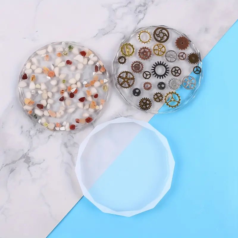 Silicone Mould - Large Diamond Edged Round Coaster 13cm x 13cm x 1.3cm