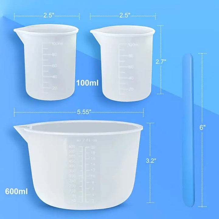 Silicone Reusable Resin Mixing Set - 3 x Cups & 1 x Silicone Stir Stick