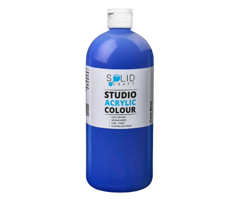 1 Litre bottle of Solid Craft Studio Acrylic Paint, Cool Blue colour
