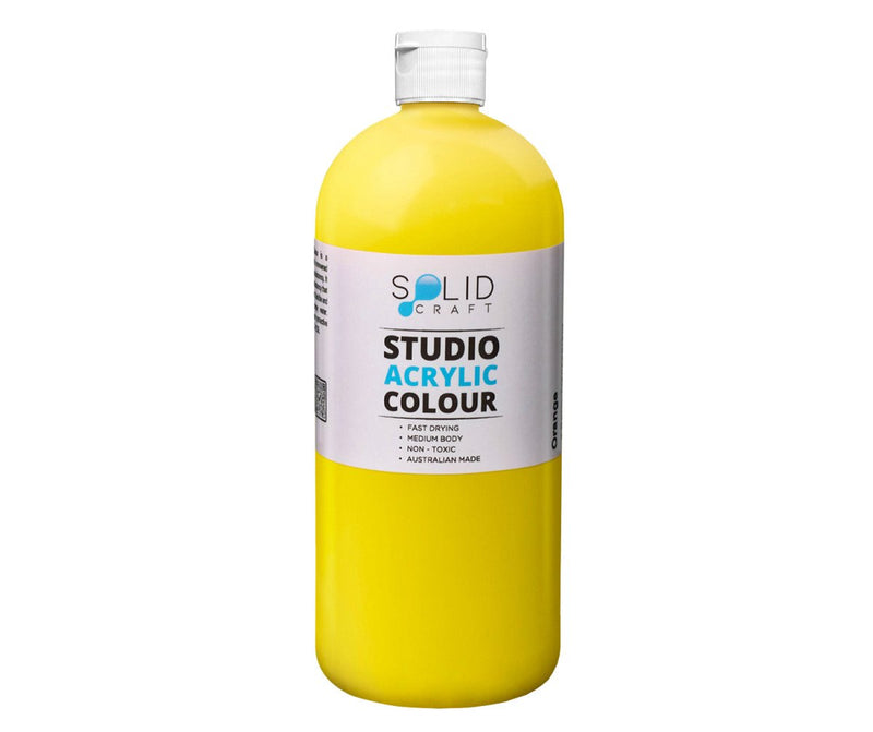 1 Litre bottle of Solid Craft Studio Acrylic Paint, Cool Yellow colour