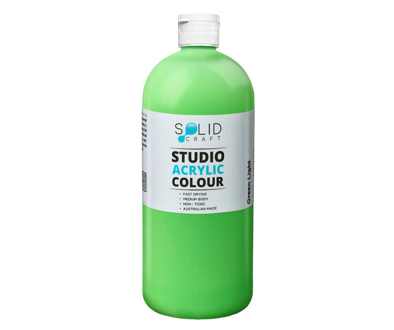 1 Litre bottle of Solid Craft Studio Acrylic Paint, Green Light colour