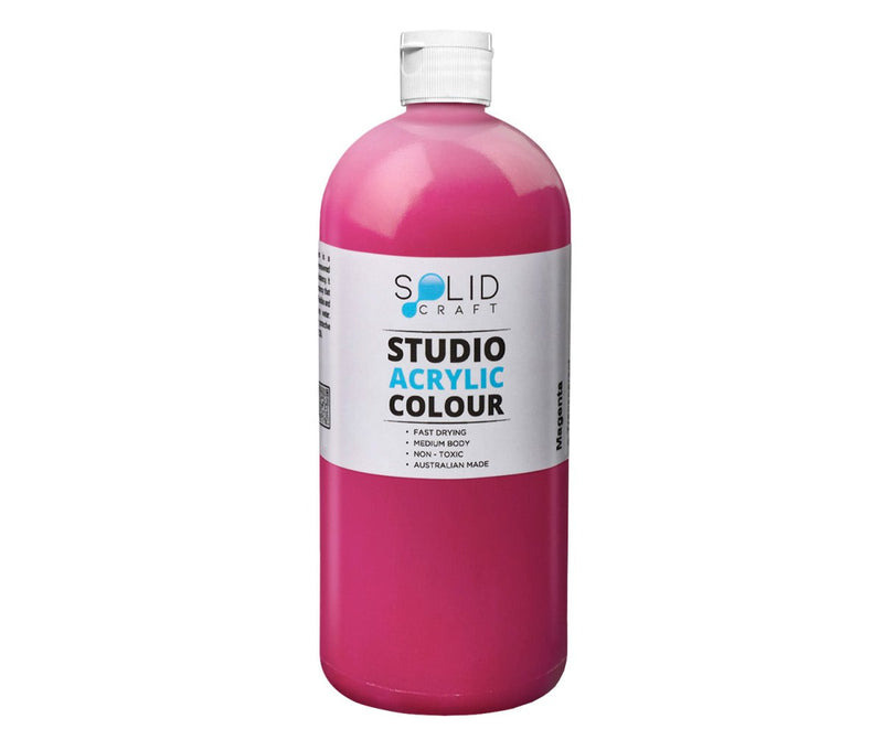 1 Litre bottle of Solid Craft Studio Acrylic Paint, Magenta colour