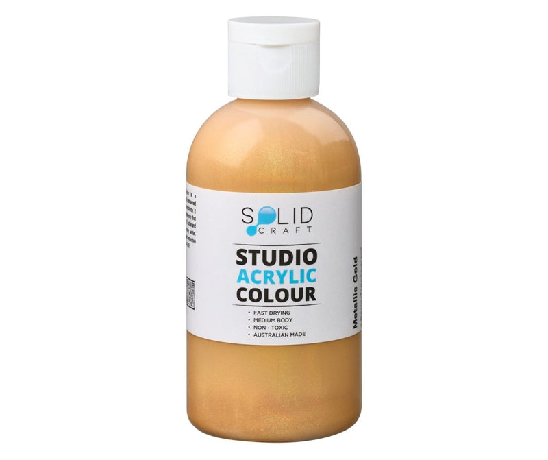 250ml bottle of Solid Craft Studio Acrylic Paint, Metallic Gold colour