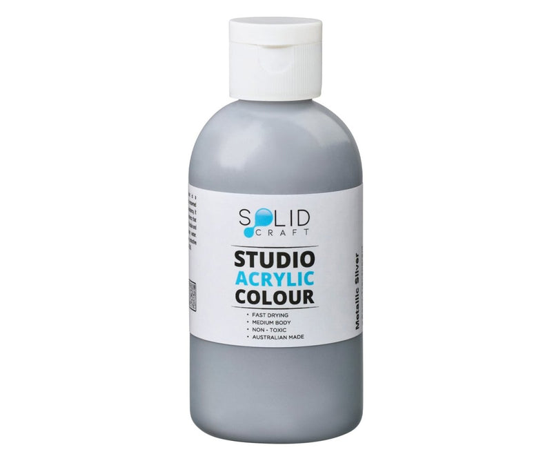 250ml bottle of Solid Craft Studio Acrylic Paint, Metallic Silver colour