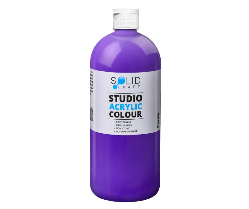 1 Litre bottle of Solid Craft Studio Acrylic Paint, Purple colour
