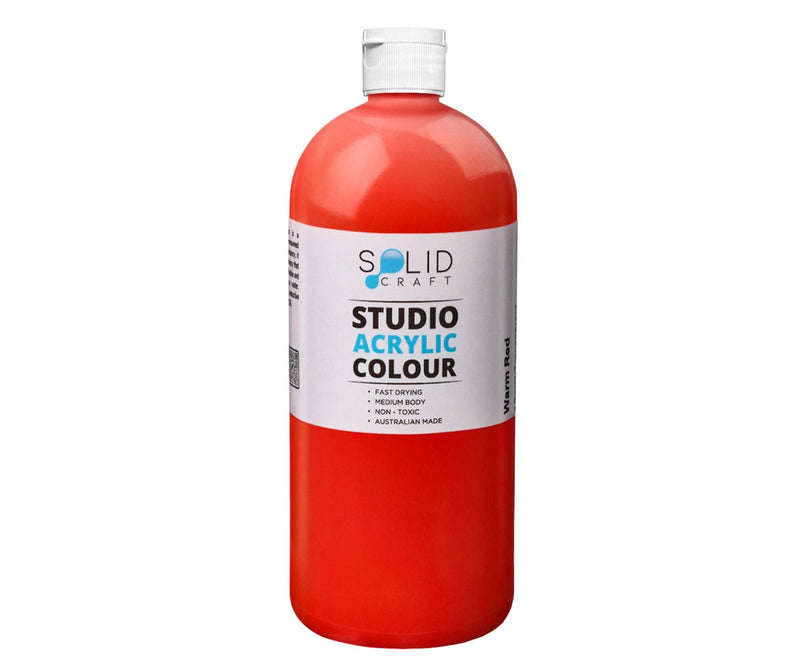 1 Litre bottle of Solid Craft Studio Acrylic Paint, Warm Red colour