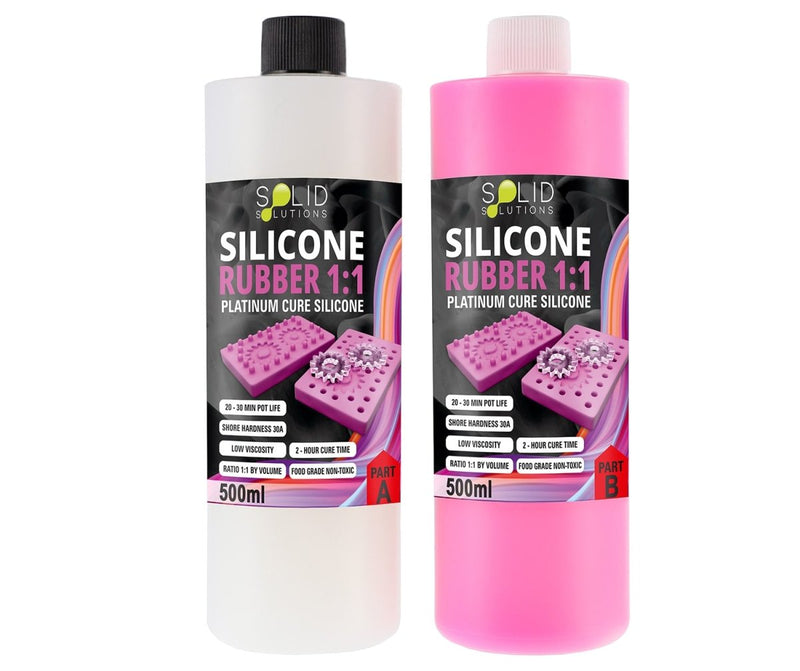 Silicone Rubber 1:1 Mould Maker 1L kit, two 500mL bottles showing Part A and Part B platinum cure silicone