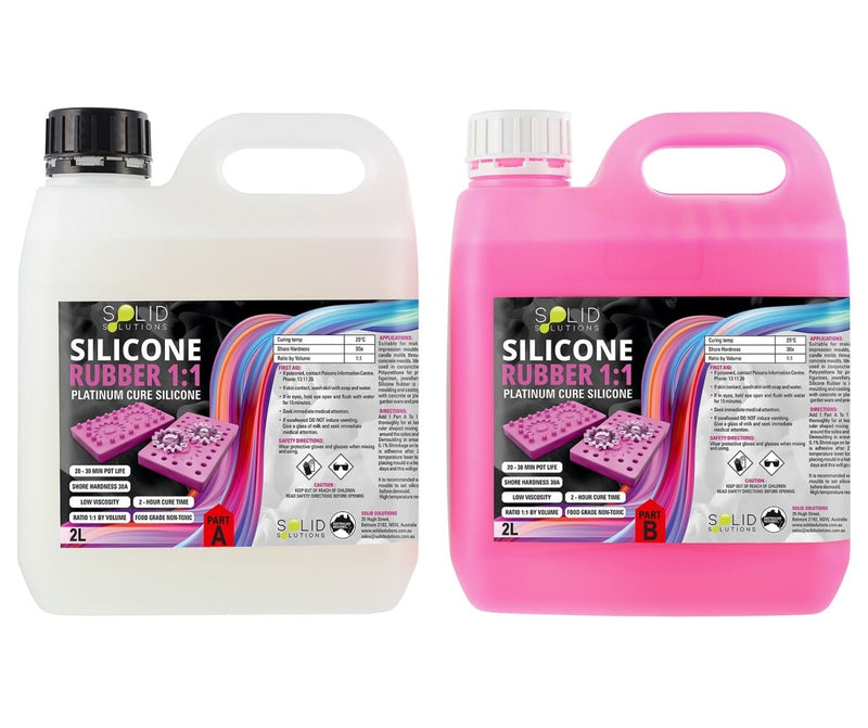Silicone Rubber 1:1 Mould Maker 4L kit, two 2L jerry-can style bottles with handles showing Part A and Part B platinum cure silicone