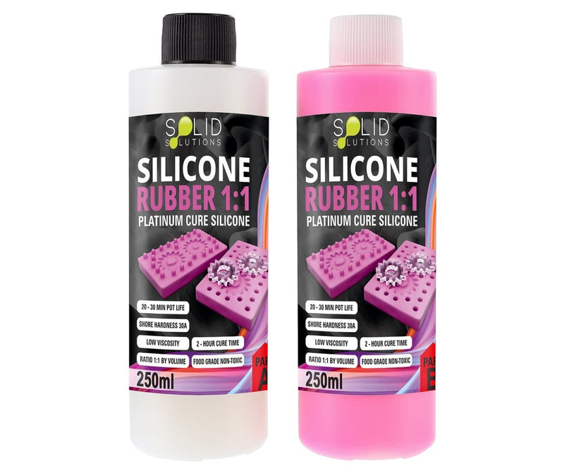 Silicone Rubber 1:1 Mould Maker 500mL kit, two 250mL bottles showing Part A and Part B platinum cure silicone